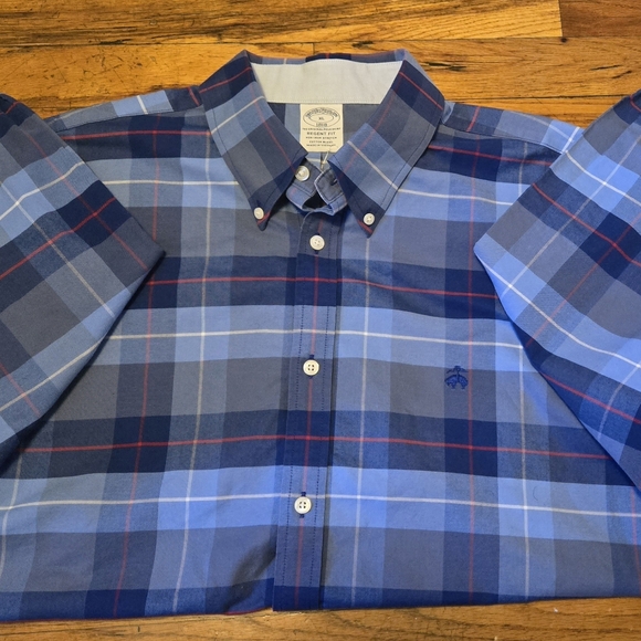 Brooks Brothers Mens XL Regent Fit Stretch Original Polo Blue Plaid Long Sleeve - Picture 3 of 9